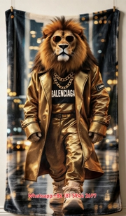 Balenciaga Urban Lion Flannel Throw Blanket for Sofa and Wall Decor BA143